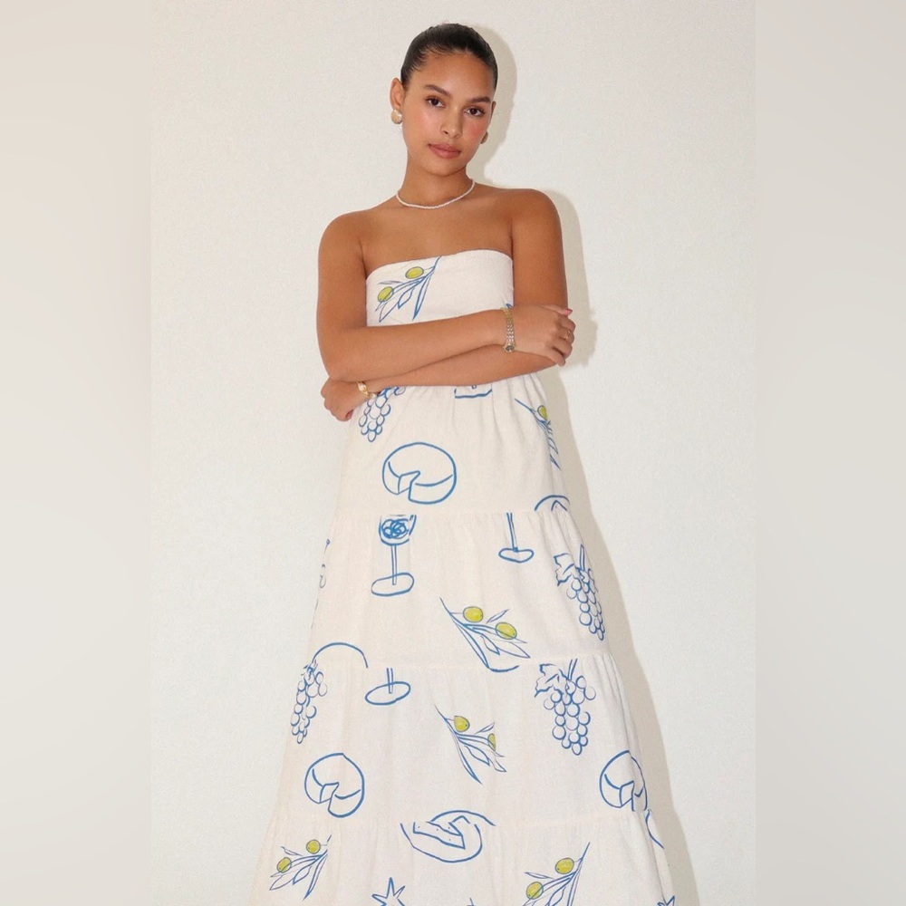 Strapless White and Blue Dress